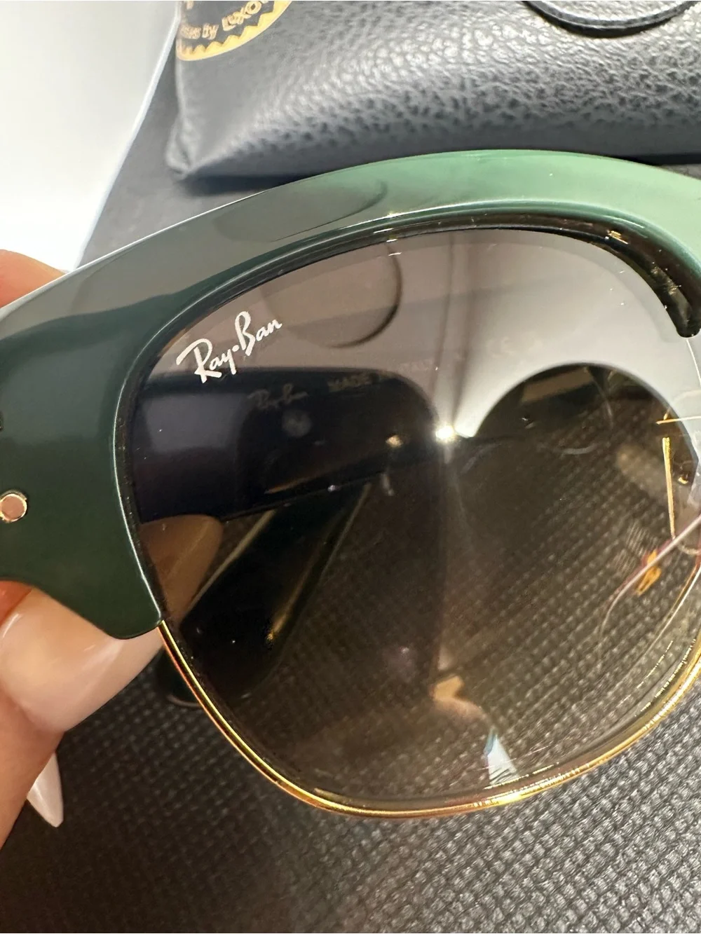 Ray-Ban Clubmaster Sunglasses — Green Browline with Gold Frame and Brown Lenses